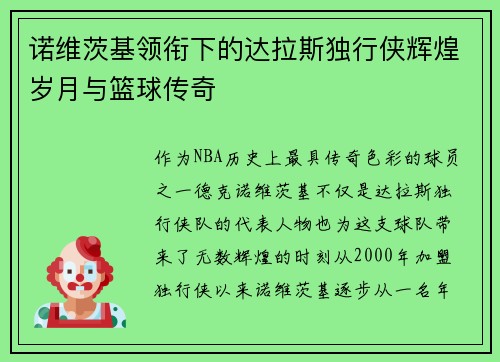 诺维茨基领衔下的达拉斯独行侠辉煌岁月与篮球传奇